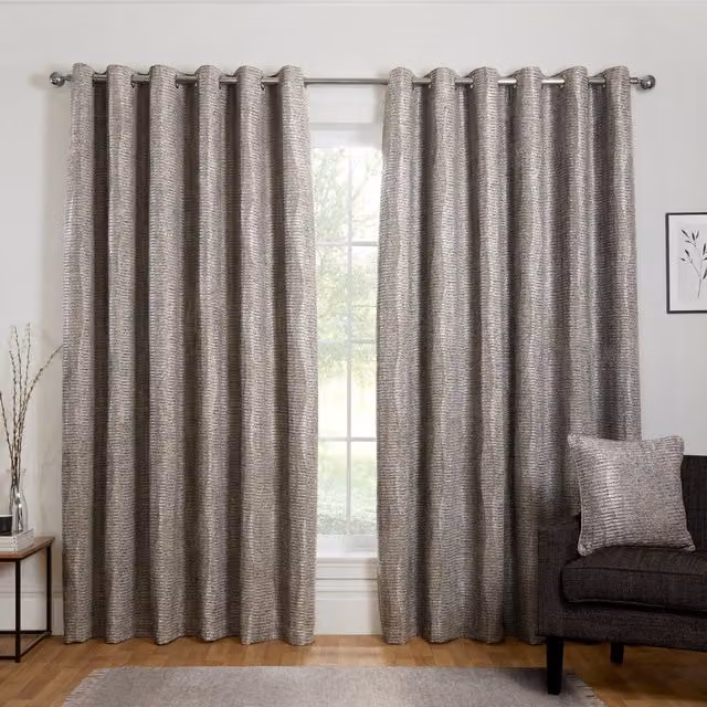 Divante Kelston Eyelet Curtain in Silver, W: 168 cm, H: 183 cm
