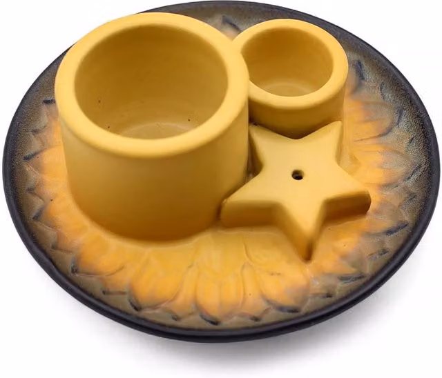 KDMD Mandala Design Ceramic Palo Santo and Smudge Holder in Yellow, Sand and Grey