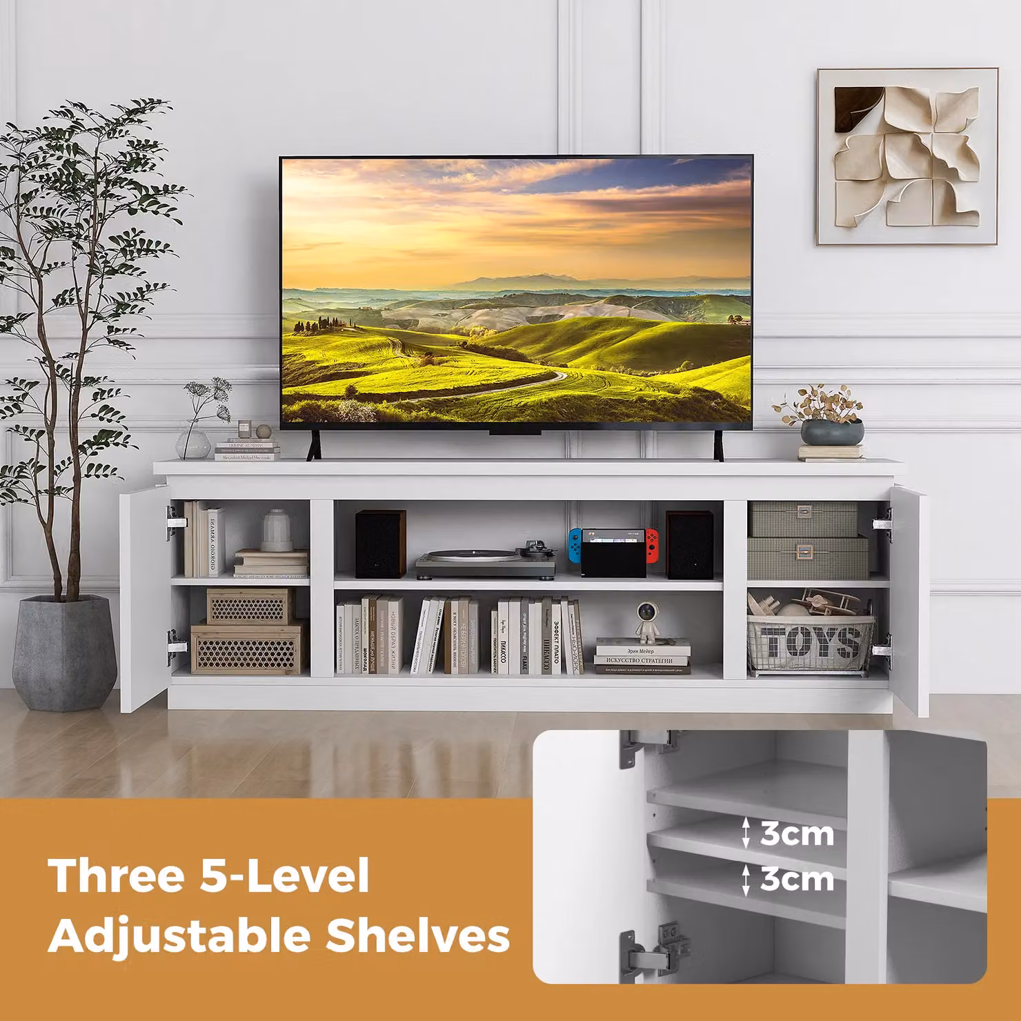 Gymax Modern White Matt Media Console Table for TVs up to 80 inch, Width: 178 cm – 5