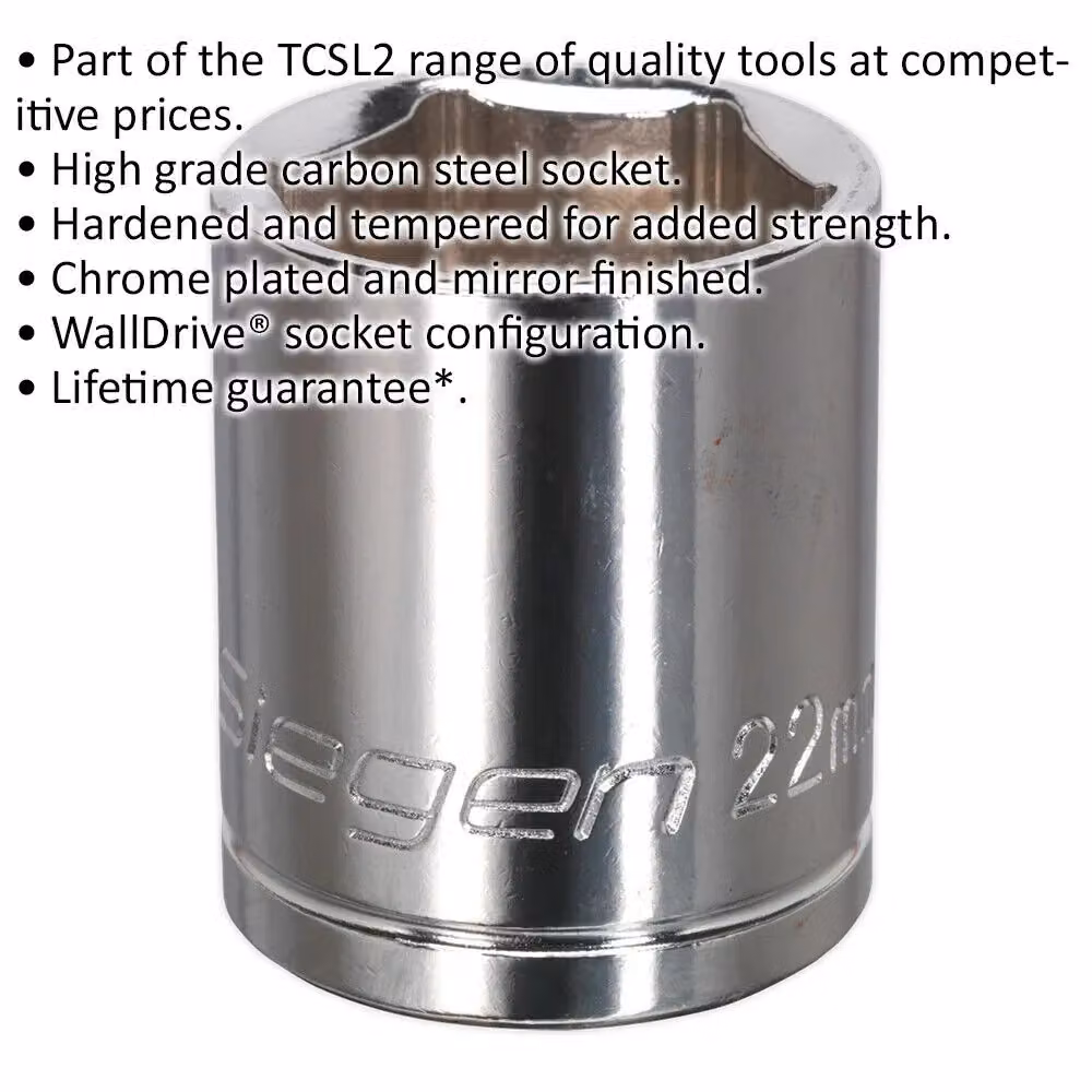Loops 22mm Chrome Plated Drive Socket, 1/2 inch Square Drive, Silver Carbon Steel – 2