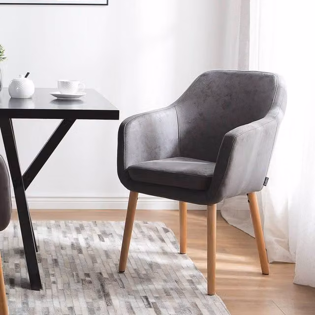Wyld and Coco Mid-Century Dining Chair in Grey Faux Leather with Beechwood Legs – 1