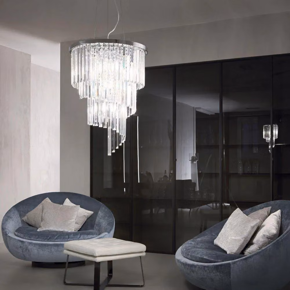 Netlighting Carlton 12 Light Crystal Pendant Light in Chrome and Grey with E14 Base – 2