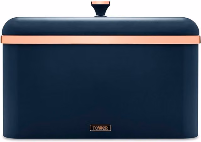 Tower Cavaletto Bread Bin in Blue and Gold Metal