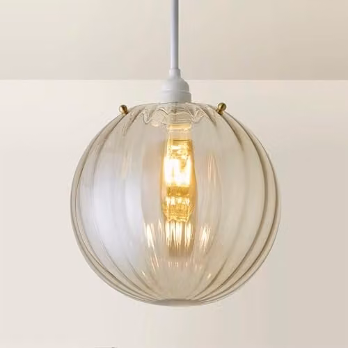 ValueLights Amber Tinted Ribbed Glass Globe Easy Fit Ceiling Light Shade, Width: 25 cm