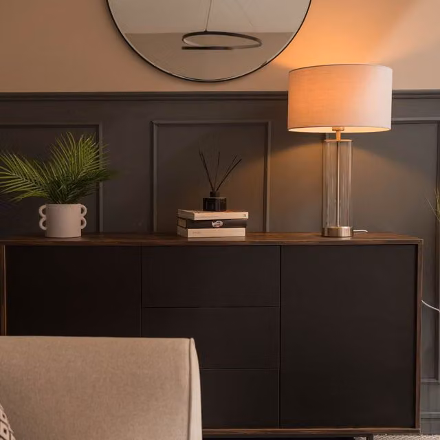 ValueLights Balan Glass and Matt Gold Table Lamp with Black Cylinder Shade – 4
