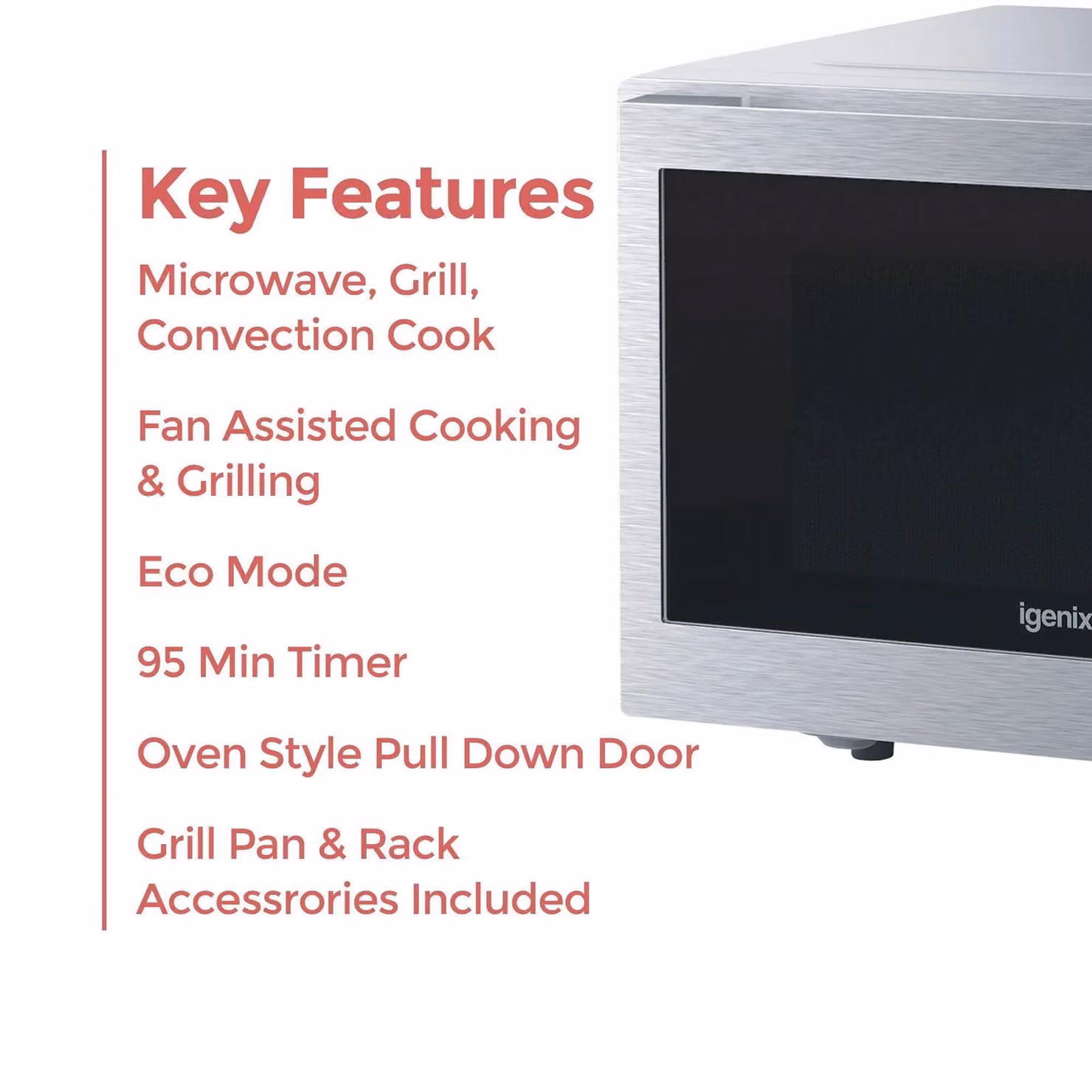 Igenix 30L Digital Combination Microwave with Grill and Convection in Silver – 2