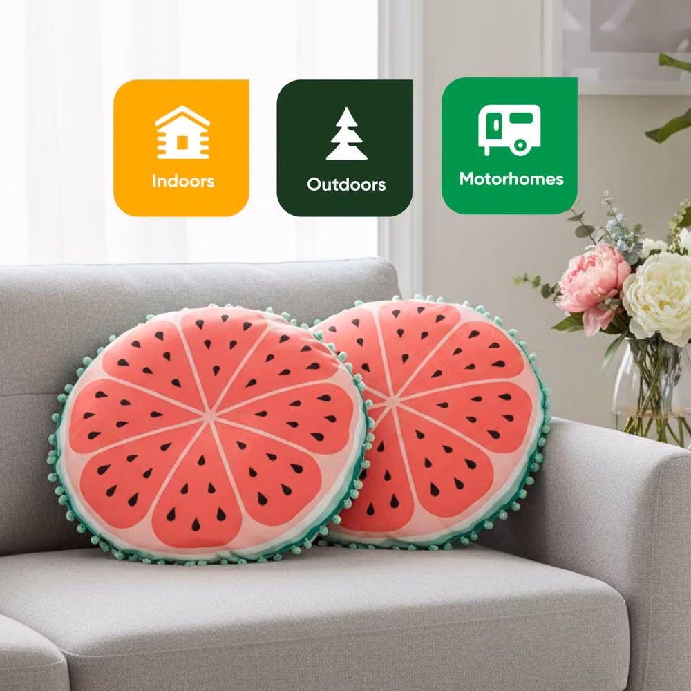 Gardenwize Pack of 2 Round Watermelon Printed Scatter Cushions in Multicolour and Red – 5