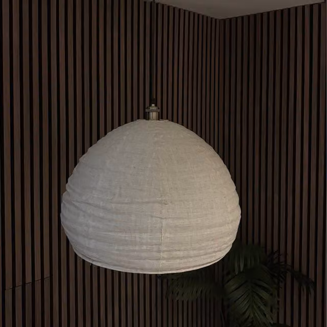 CGC Lighting Hester Large Round Open Easy Fit Handmade Fabric Lampshade in White and Oatmeal