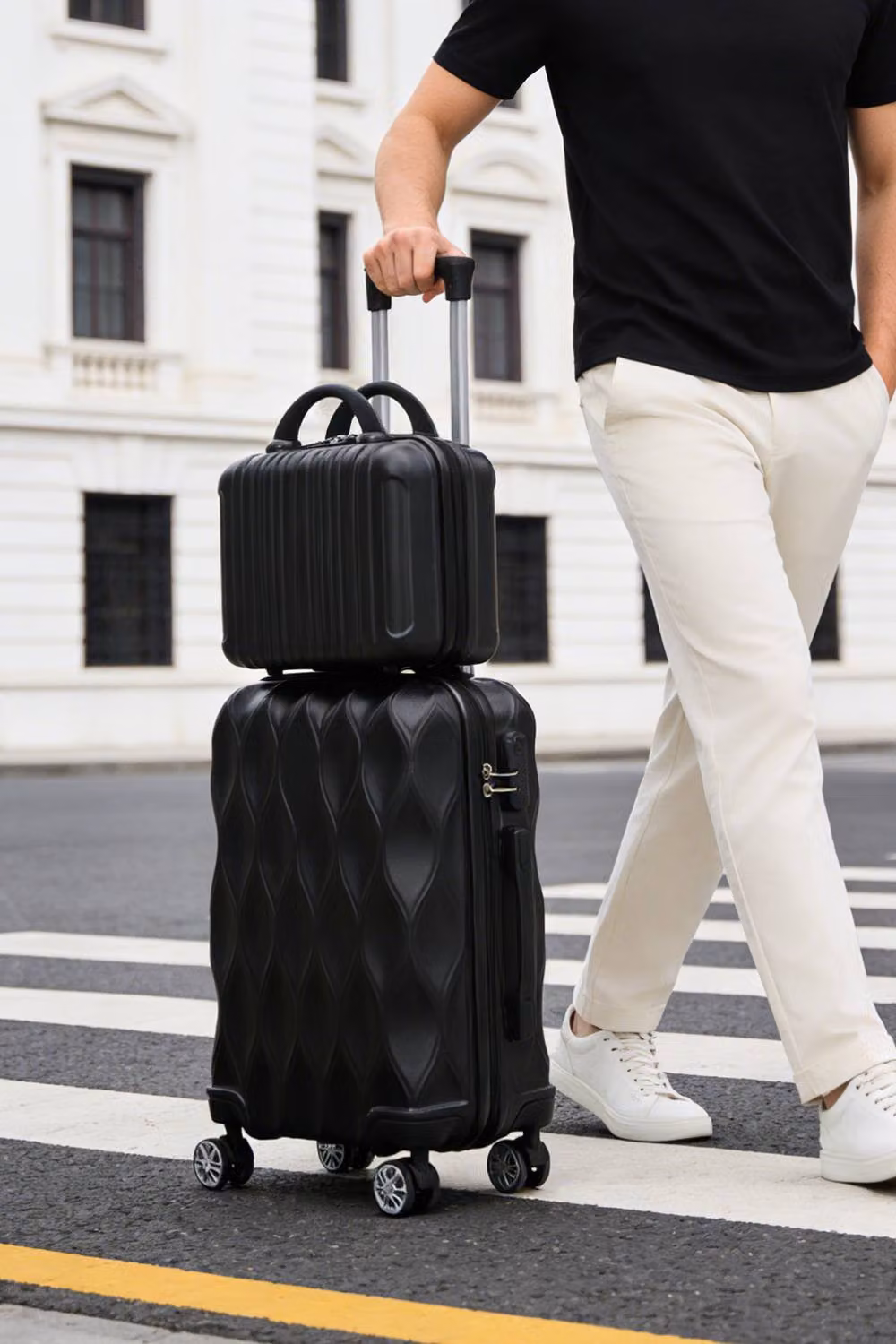 SHEONLY 2-Piece Hard Shell Travel Suitcase Luggage Set in Black – 3