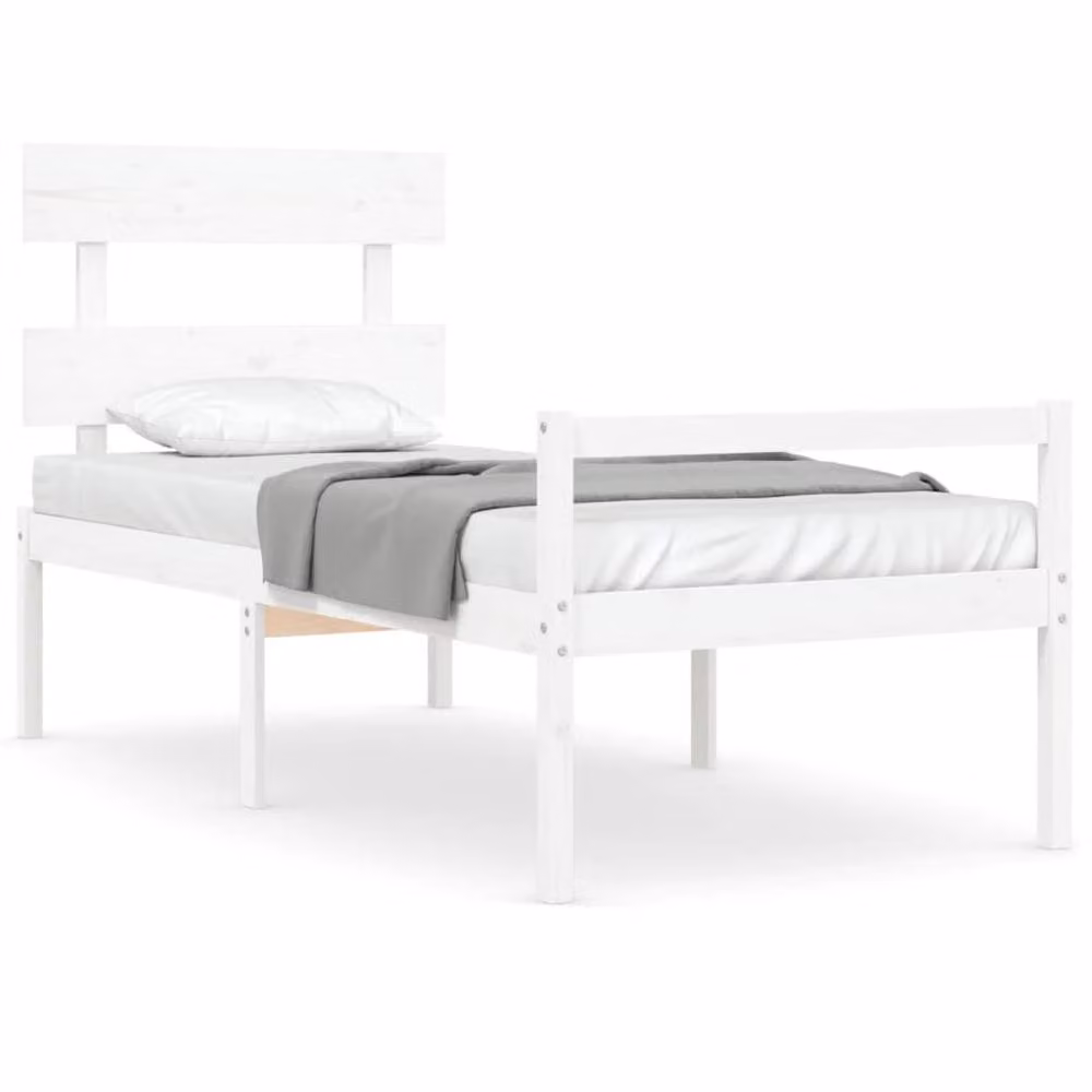 Berkfield Home Single Solid Wood Bed Frame with Headboard in White Pine – 2