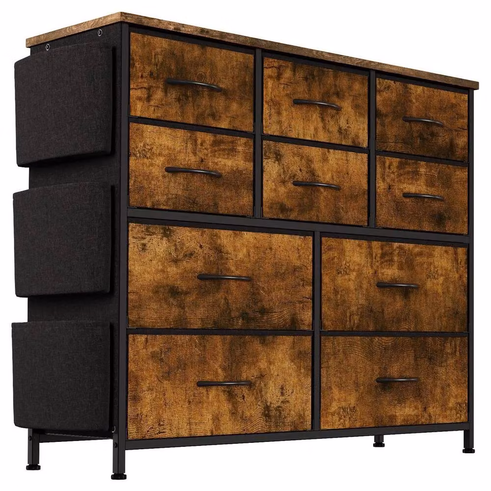 SPETLEK Tall Chest of Drawers with 10 Brown Fabric Drawers – 5