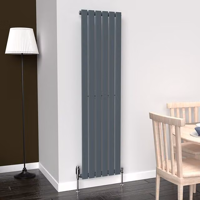 Lux Heat Flat Coloured Vertical Radiator, Grey, H: 160 cm, W: 42 cm