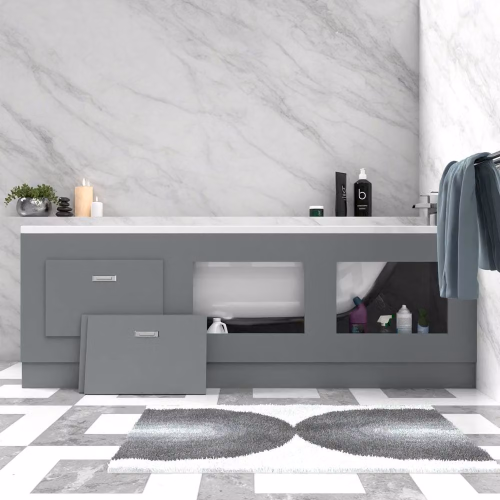 Nes Home Matt Grey Durable PVC Front Bath Panel with Magnetic Door, Width: 170 cm – 1