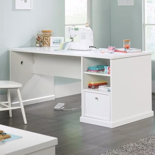 Teknik Modern White Matt Home Office Desk with Adjustable Shelves and Back Panel