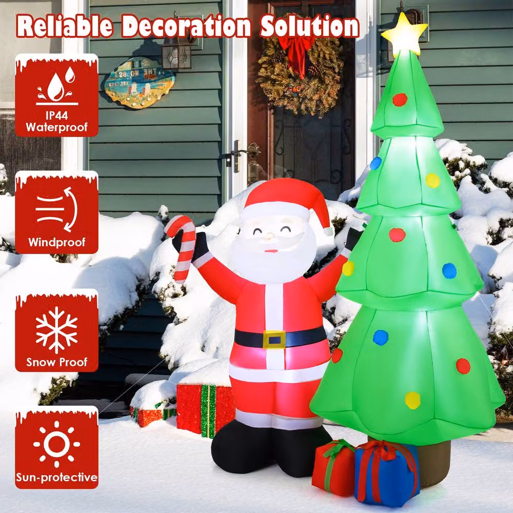 Gymax Multicolour Inflatable Christmas Tree with Santa Claus and Gift Boxes, Height: 245 cm – 3