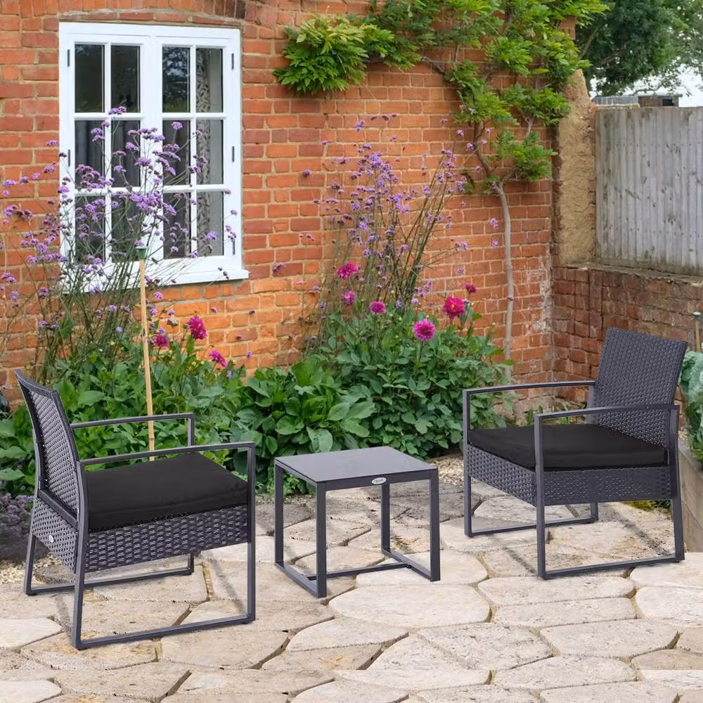 Matteo Grey Rattan Bistro Set with Glass and Metal Accents – 2