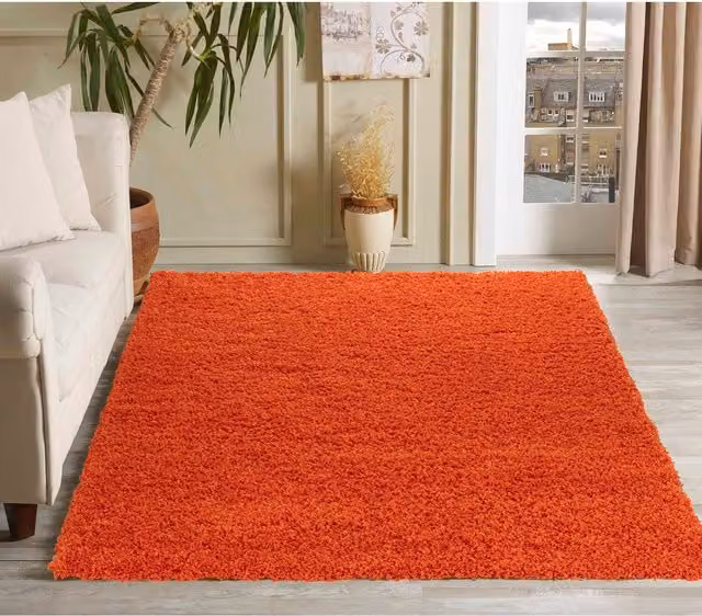 Desire Rugs Plain Fluffy Shaggy Area Rug, Orange, W: 80 cm, L: 150 cm