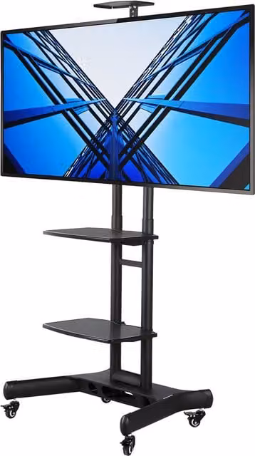 Yaheetech Adjustable Mobile TV Stand with 3 Tier Shelves in Matt Black Metal