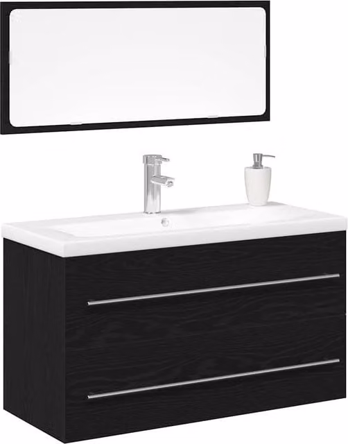 Berkfield Home Modern Bathroom Vanity Unit with Built-in Basin in Black Oak Matt Finish – 1