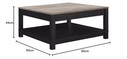 Dorel Home Furnishings Carver Square Coffee Table in Black and Grey, W/D/H: 90 x 90 x 44 cm – 3