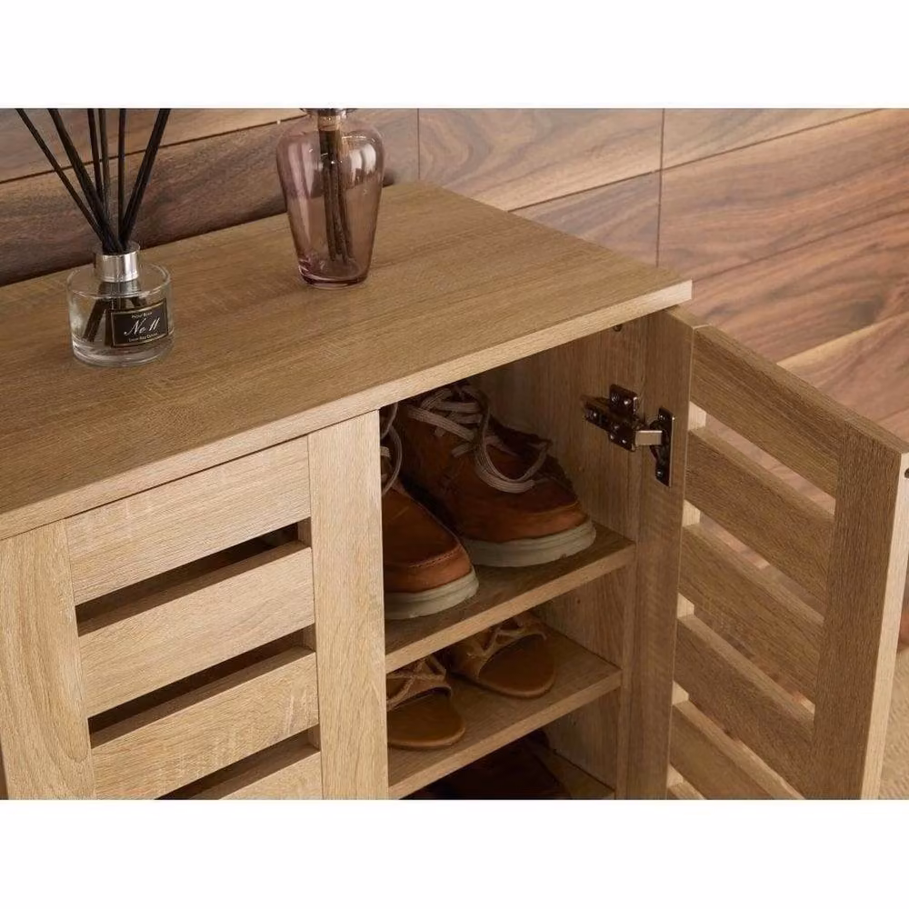 FORGEVIO 2 Door Oak Wooden Shoe Storage Cabinet with Slatted Doors in Brown – 2