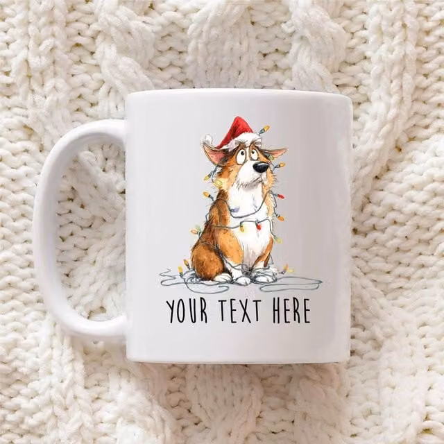 60 SECOND MAKEOVER Personalised Corgi Christmas Lights Santa Hat Ceramic Mug in White – 1