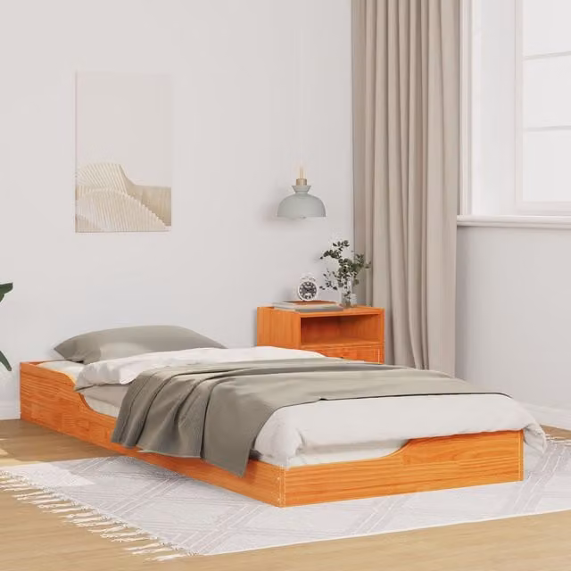 Berkfield Home Solid Pine Wood Floor Bed Frame in Wax Brown, W/D/H: 80 x 220 x 24 cm – 1