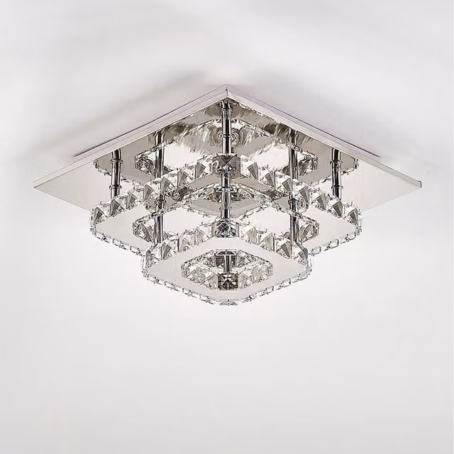 Livingandhome Double-tier Crystal LED Ceiling Light in Chrome and Transparent with Cool White Light