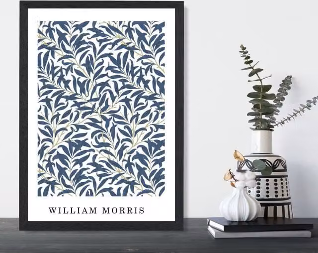 ARTZE Vintage William Morris Navy Willow Floral Art Print with Black Frame