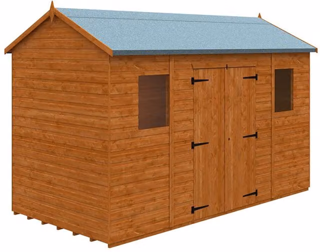 Buttercup Farm Workman Apex 12mm Wooden Garden Shed with Double Doors and Window in Burnt Orange, W: 365.8 cm, D: 182.9 cm, H: 240.5 cm
