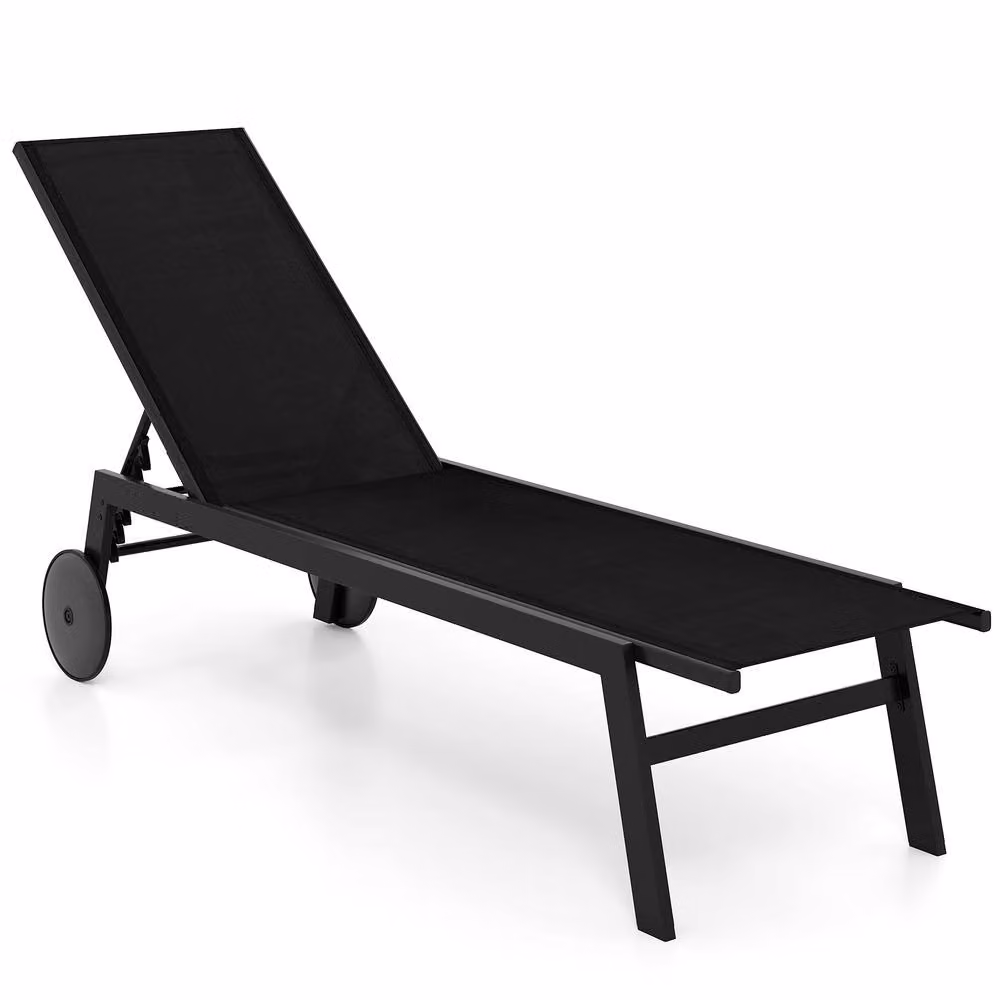Costway Black Patio Sun Lounger Chair with Wheels and 6-Position Adjustable Headrest – 2