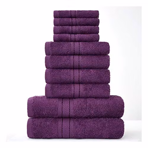 GAVENO CAVAILIA 10 Piece Egyptian Cotton Towel Set in Purple, including 4 Face Towels, 4 Hand Towels and 2 Bath Towels – 1