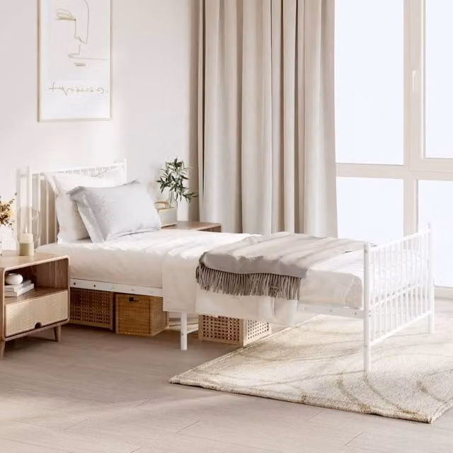 Berkfield Home Metal Bed Frame with Headboard and Footboard in White, W/D/H: 90 x 200 cm – 1