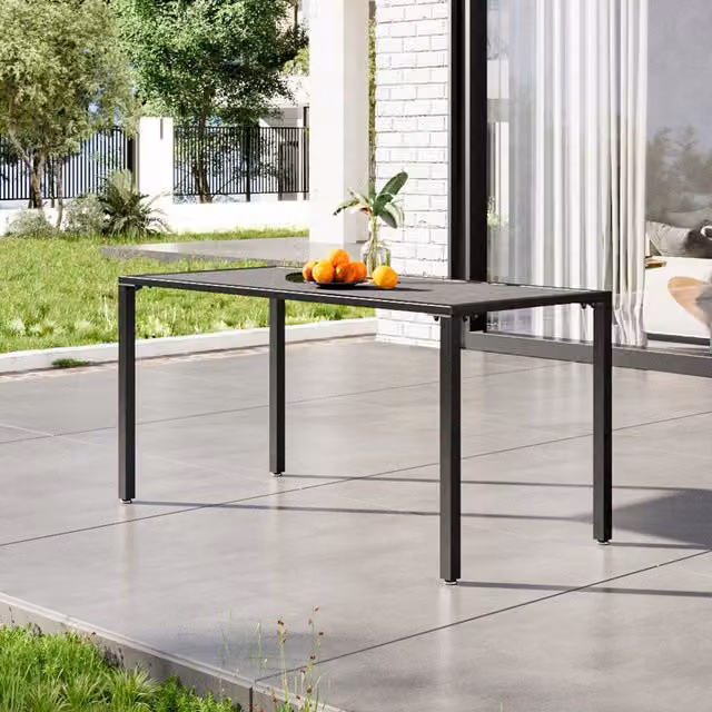 Breeins Modern Weather-Resistant Outdoor Dining Table with Parasol Hole in Grey and Black