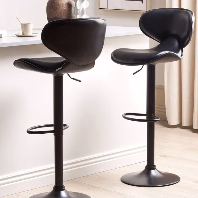Wyld and Coco Set of 2 Black Faux Leather Swivel Bar Chairs with Gas Lift – 1