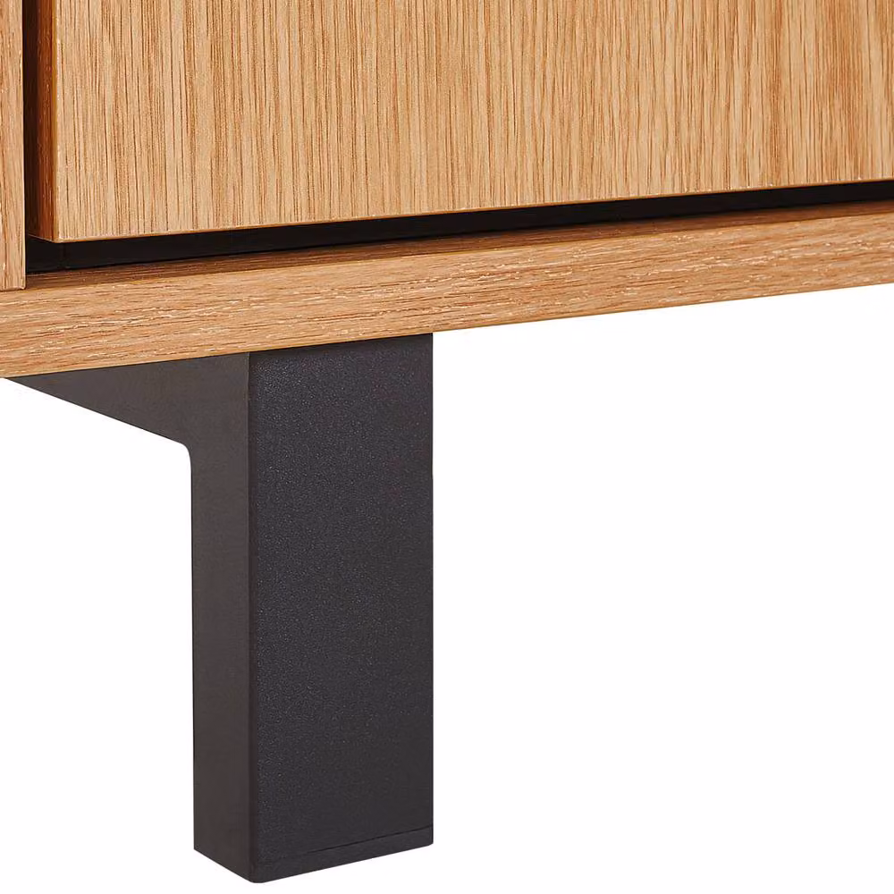 Wyld and Coco Oak-Finish Sideboard with 3 Cabinets and 2 Open Shelves in Brown and Black – 4