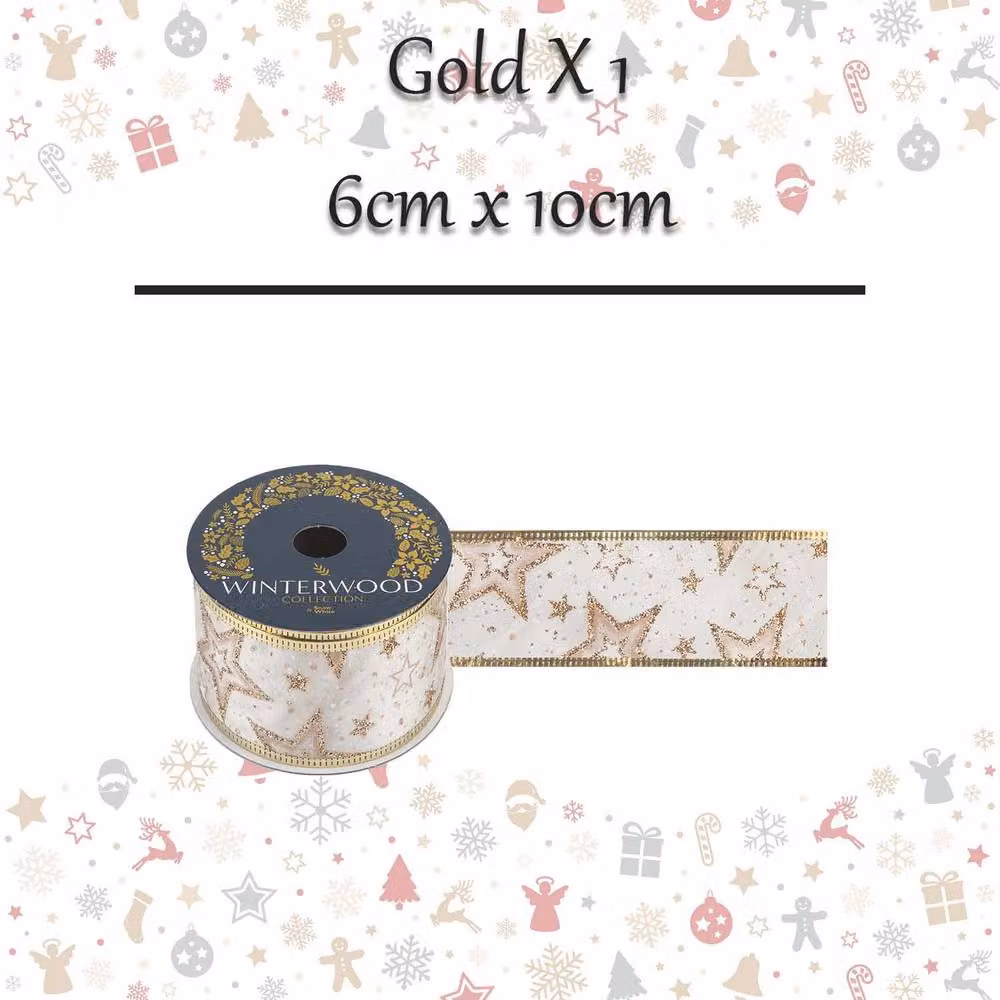 VFM e-Store Gold Christmas Star Ribbon Garland for Festive Parties, W/H: 6 x 10 cm – 2