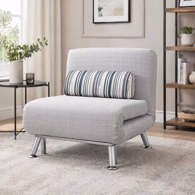 STILVORA Convertible Chair Bed with Adjustable Backrest in Grey Fabric and Metal Frame – 1