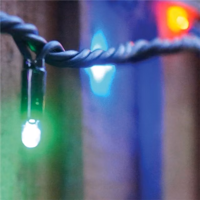 Xmas Haus RGB LED String Lights with Black Rubber Cable, Multicolour, 15m – 1
