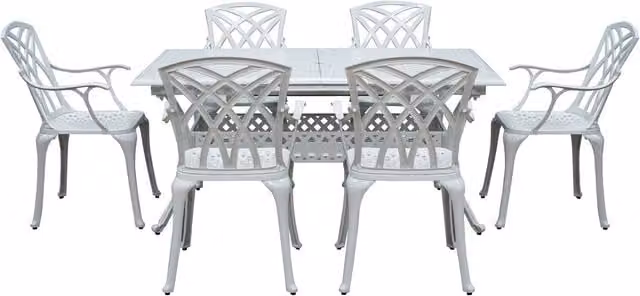 Signature Homes Gardens SHG Chirk Cast Aluminium 6 Seater Dining Set with Rectangular Extendable Table in White