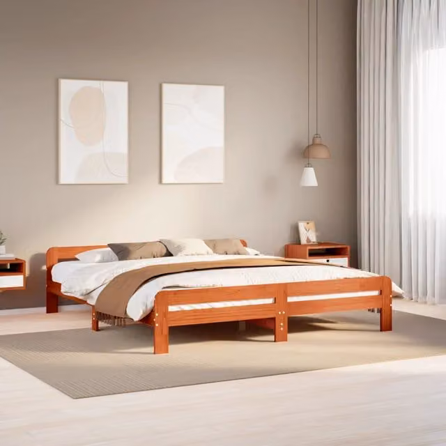 Berkfield Home Solid Wood Pine Bed Frame in Wax Brown, 200 x 200 cm – 1