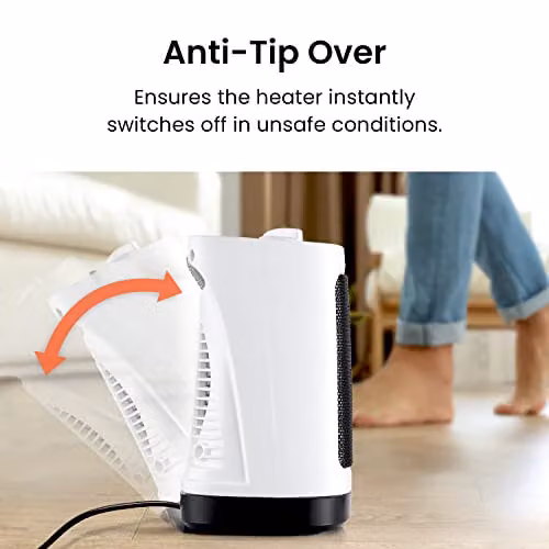 Pro Breeze 2000W Mini Ceramic Fan Heater in White with Thermostat, Overheat and Tilt Protection – 4