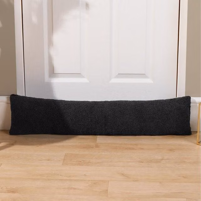 OHS Boucle Textured Door Draught Excluder Draft Insulator in Black