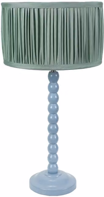ValueLights Bobbins Powder Blue Table Lamp with Ruched Pleated Drum Shade