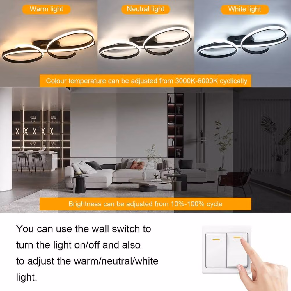 NESTLUNE Modern Dimmable LED Ring Ceiling Light in Black – 3