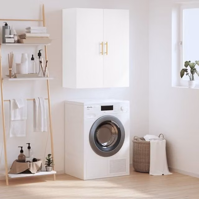 Berkfield Home Modern Wall Mounted White Wood Cabinet W: 69.5 cm, D: 34 cm, H: 90 cm – 1