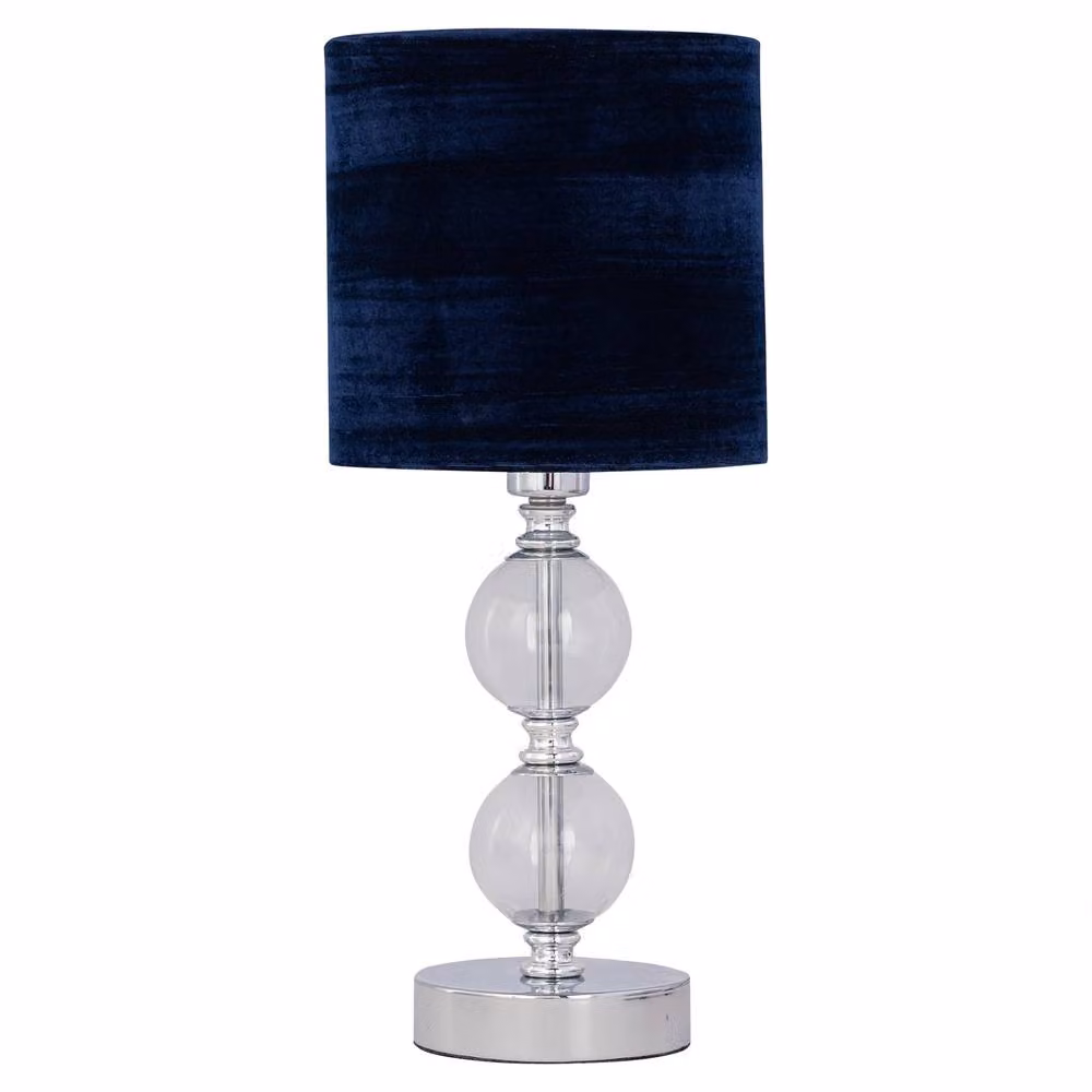 First Choice Lighting Set of 2 Chrome Two Ball Table Lamps with Navy Blue Velvet Shades – 2