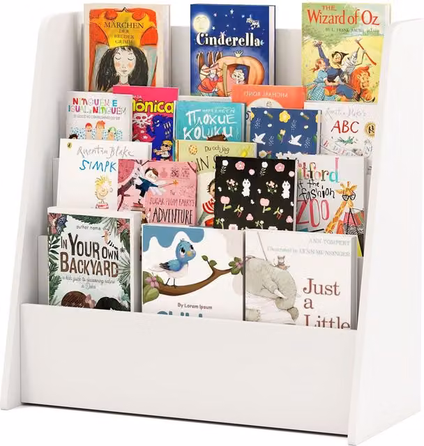 COSTWAY 4 Tier Kids Front Facing Display Bookcase, White