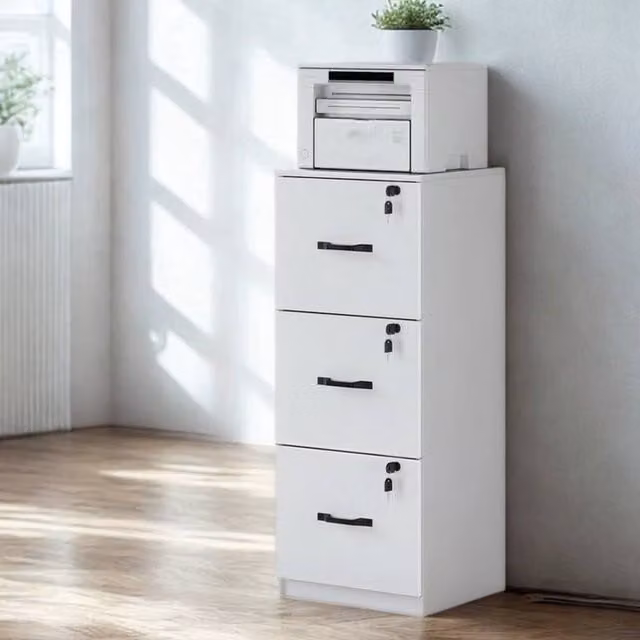 Pirlo Plush 3 Drawer Filing Cabinet with Locks in White – 1