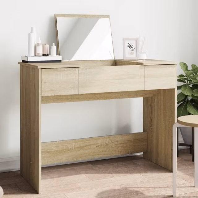Berkfield Home Modern Dressing Table with Mirror in Sonoma Oak Brown, W/D/H: 100 x 45 x 76 cm – 1